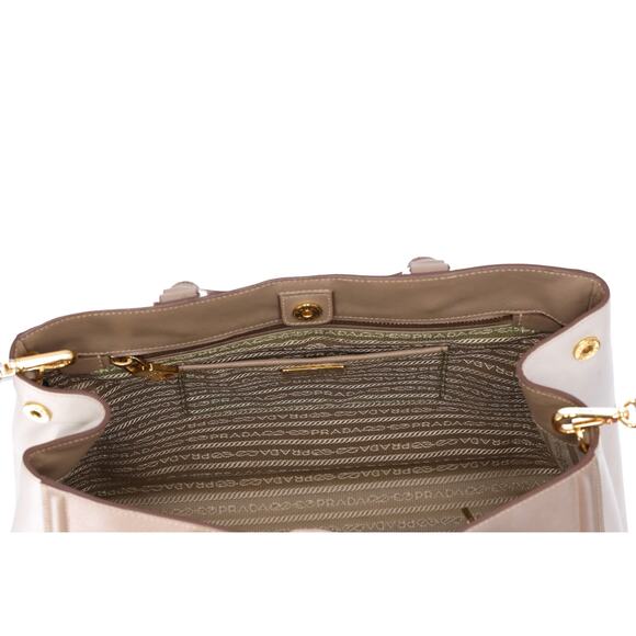 PRADA Triangle Logo Tote Bag Gray Beige White Saffiano Leather - Picture 6 of 9